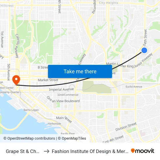 Grape St & Champion St to Fashion Institute Of Design & Merchandising (Fidm) map