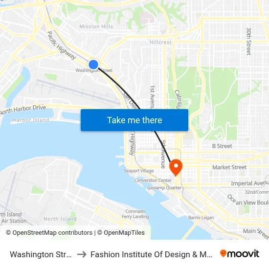 Washington Street Station to Fashion Institute Of Design & Merchandising (Fidm) map