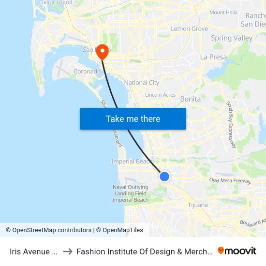 Iris Avenue Station to Fashion Institute Of Design & Merchandising (Fidm) map