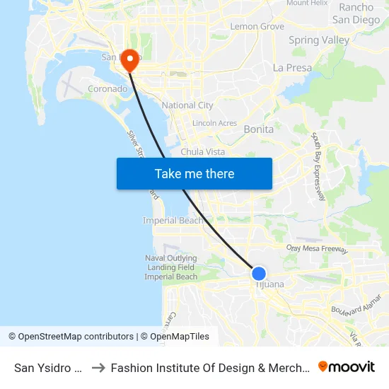 San Ysidro Station to Fashion Institute Of Design & Merchandising (Fidm) map