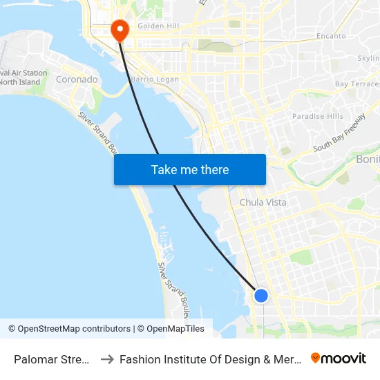Palomar Street Station to Fashion Institute Of Design & Merchandising (Fidm) map