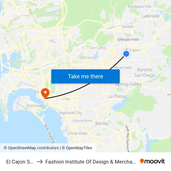 El Cajon Station to Fashion Institute Of Design & Merchandising (Fidm) map