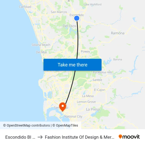 Escondido Bl & 6th Av to Fashion Institute Of Design & Merchandising (Fidm) map