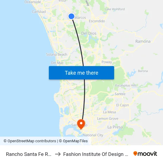 Rancho Santa Fe Rd & Descanso Av to Fashion Institute Of Design & Merchandising (Fidm) map