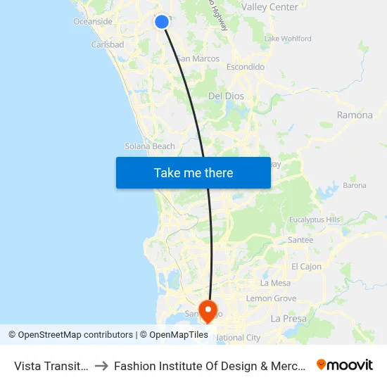 Vista Transit Center to Fashion Institute Of Design & Merchandising (Fidm) map