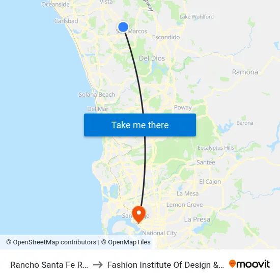 Rancho Santa Fe Rd & Capalina Rd to Fashion Institute Of Design & Merchandising (Fidm) map