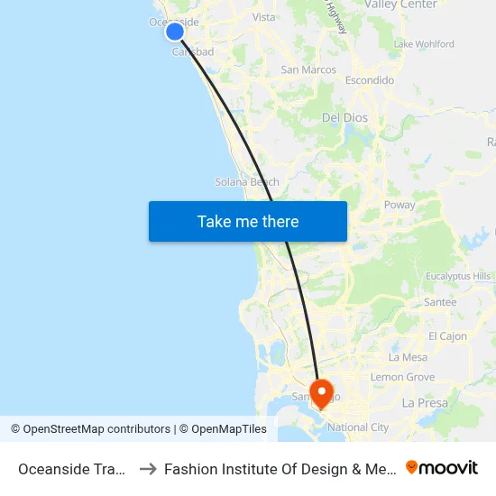 Oceanside Transit Center to Fashion Institute Of Design & Merchandising (Fidm) map