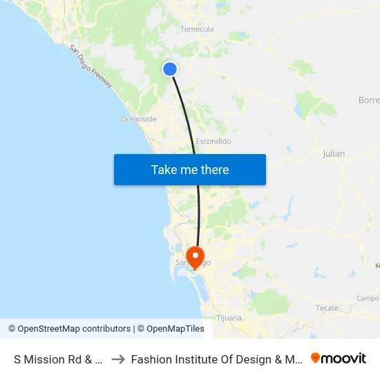 S Mission Rd & Fallbrook St to Fashion Institute Of Design & Merchandising (Fidm) map