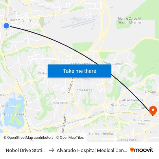 Nobel Drive Station to Alvarado Hospital Medical Center map