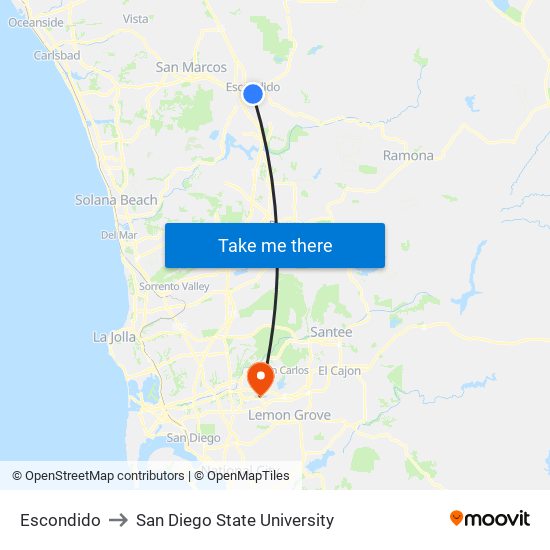 Escondido to San Diego State University map