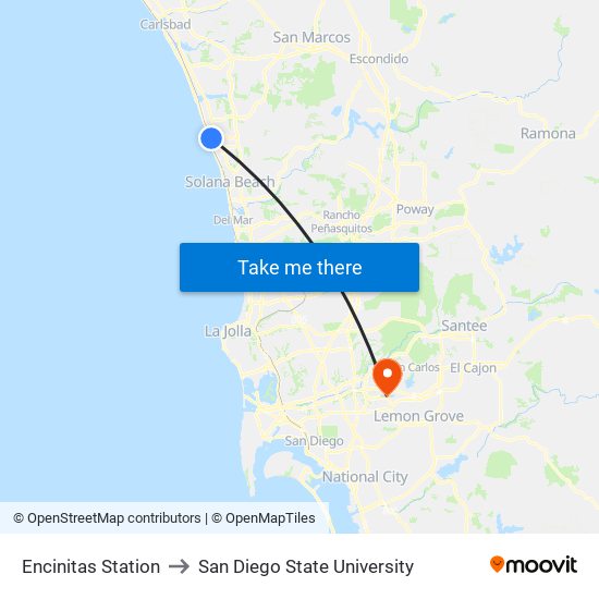 Encinitas Station to San Diego State University map