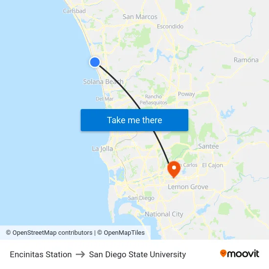 Encinitas Station to San Diego State University map
