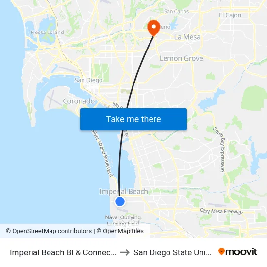 Imperial Beach Bl & Connecticut St to San Diego State University map
