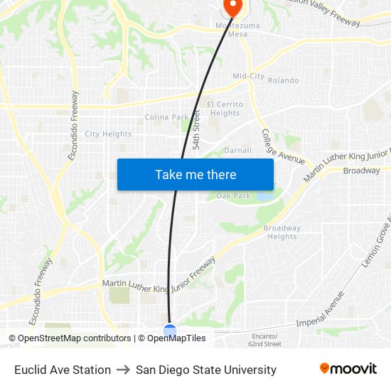 Euclid Ave Station to San Diego State University map