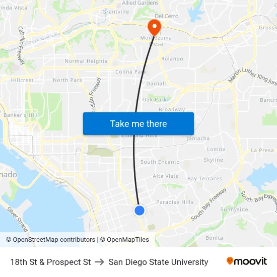 18th St & Prospect St to San Diego State University map