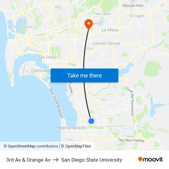 3rd Av & Orange Av to San Diego State University map