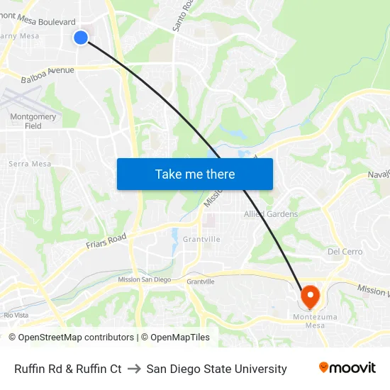 Ruffin Rd & Ruffin Ct to San Diego State University map