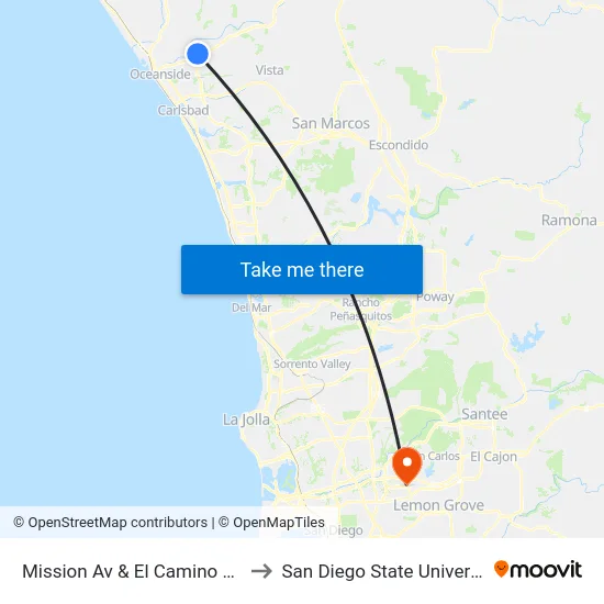 Mission Av & El Camino Real to San Diego State University map