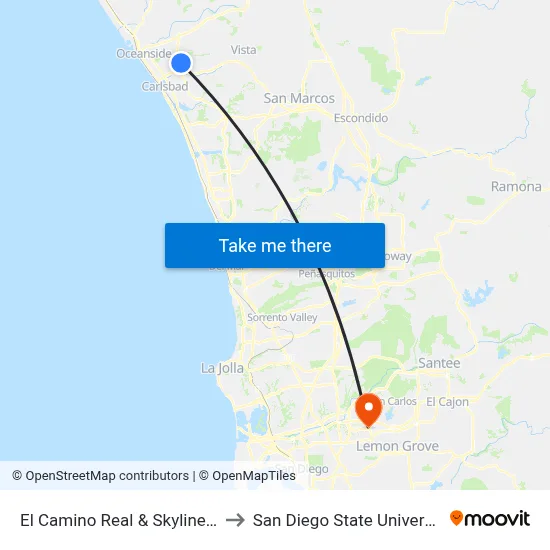 El Camino Real & Skyline Dr to San Diego State University map