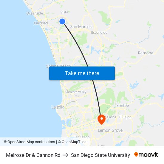 Melrose Dr & Cannon Rd to San Diego State University map