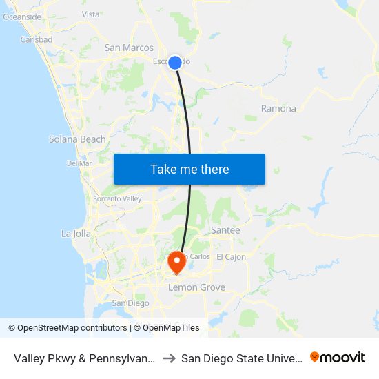 Valley Pkwy & Pennsylvania Av to San Diego State University map