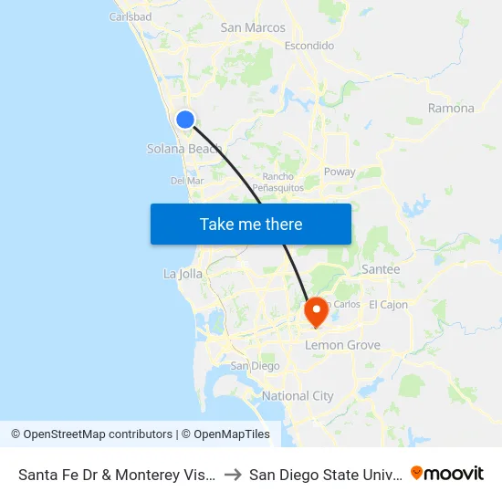 Santa Fe Dr & Monterey Vista Way to San Diego State University map
