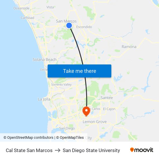 Cal State San Marcos to San Diego State University map