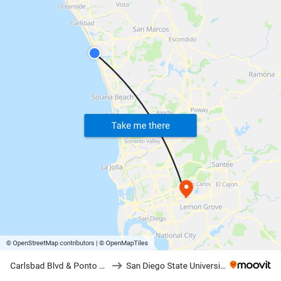 Carlsbad Blvd & Ponto Rd to San Diego State University map