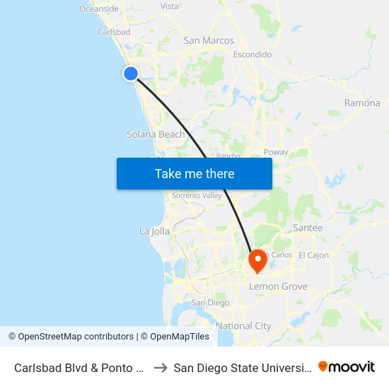 Carlsbad Blvd & Ponto Rd to San Diego State University map