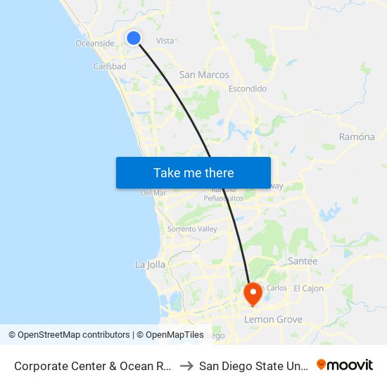 Corporate Center & Ocean Ranch Blvd to San Diego State University map