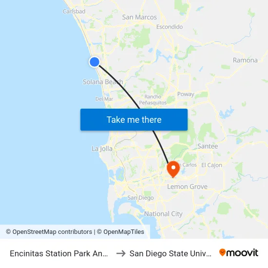 Encinitas Station Park And Ride to San Diego State University map