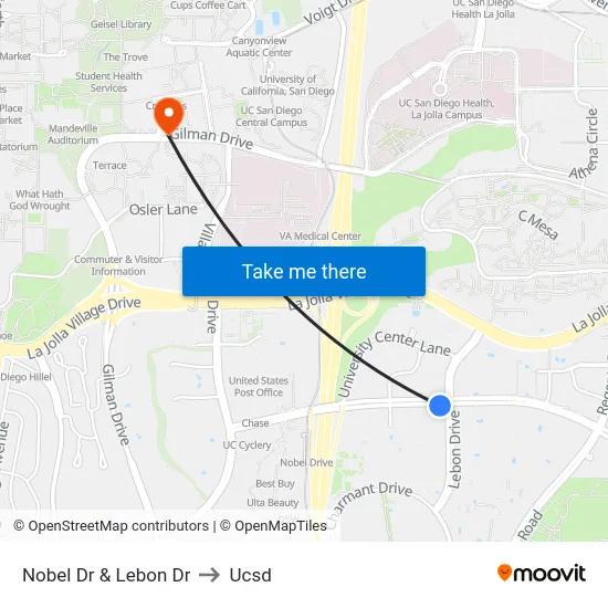 Nobel Dr & Lebon Dr to Ucsd map