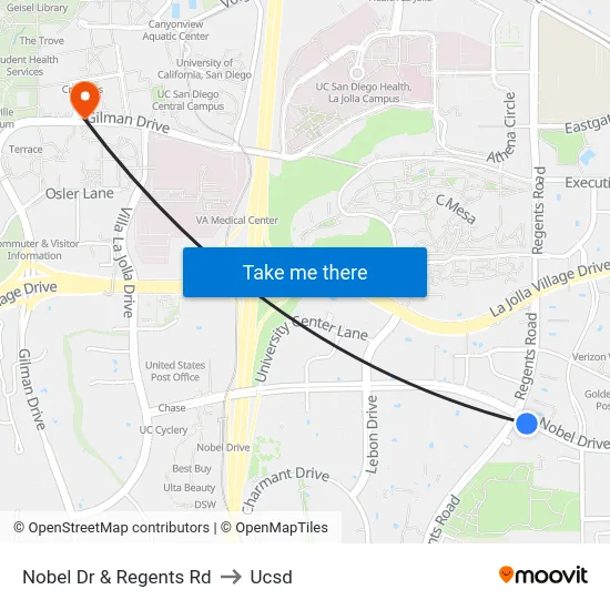 Nobel Dr & Regents Rd to Ucsd map