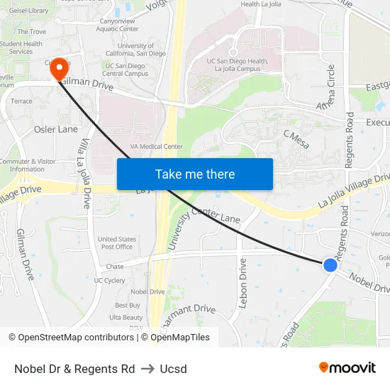 Nobel Dr & Regents Rd to Ucsd map