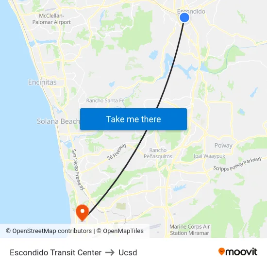 Escondido Transit Center to Ucsd map