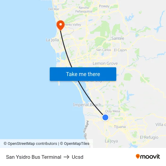 San Ysidro Bus Terminal to Ucsd map