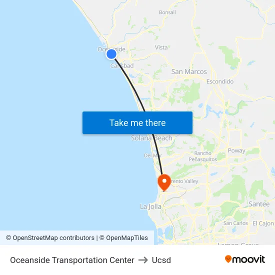 Oceanside Transportation Center to Ucsd map