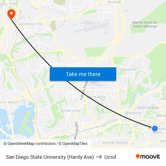 San Diego State University (Hardy Ave) to Ucsd map