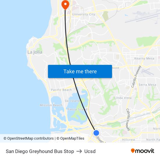 San Diego Greyhound Bus Stop to Ucsd map