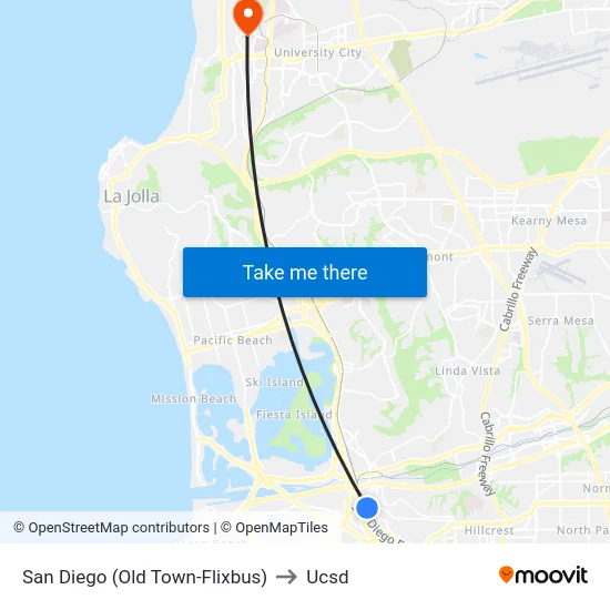San Diego (Old Town-Flixbus) to Ucsd map