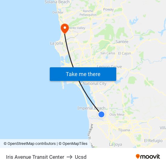 Iris Avenue Transit Center to Ucsd map