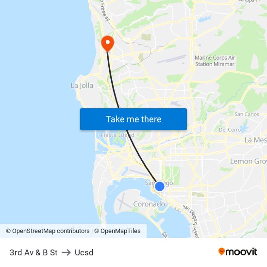 3rd Av & B St to Ucsd map