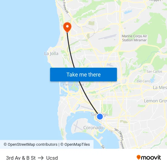 3rd Av & B St to Ucsd map