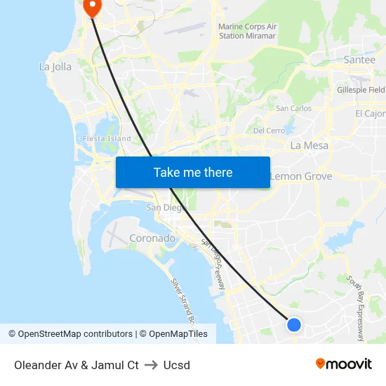 Oleander Av & Jamul Ct to Ucsd map