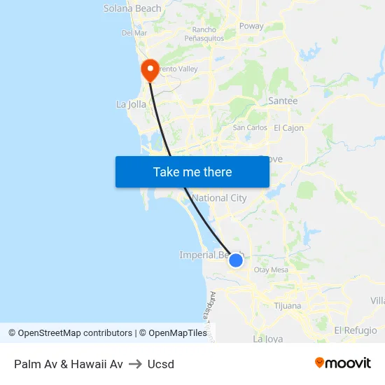 Palm Av & Hawaii Av to Ucsd map