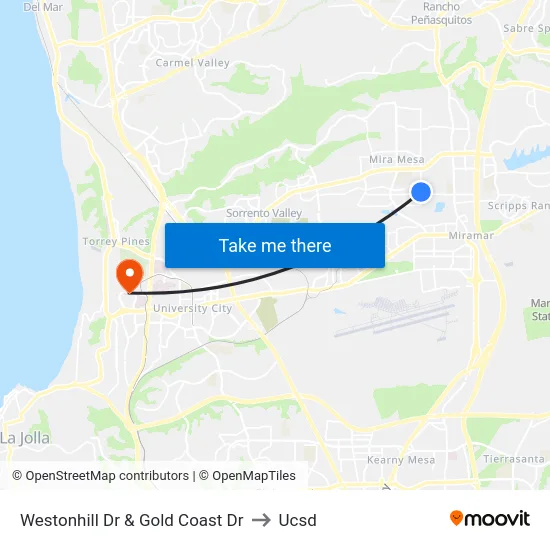 Westonhill Dr & Gold Coast Dr to Ucsd map