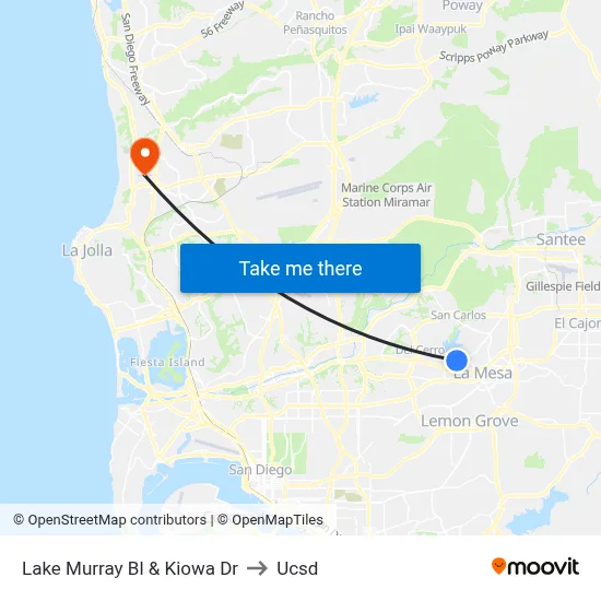 Lake Murray Bl & Kiowa Dr to Ucsd map