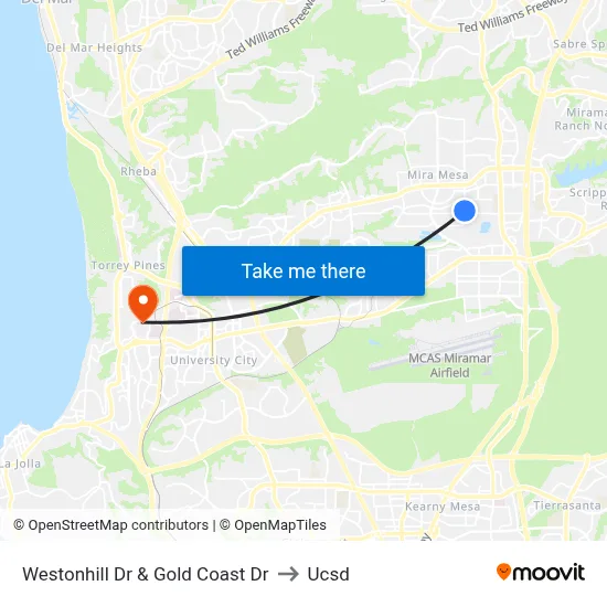 Westonhill Dr & Gold Coast Dr to Ucsd map