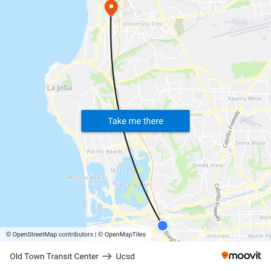 Old Town Transit Center to Ucsd map