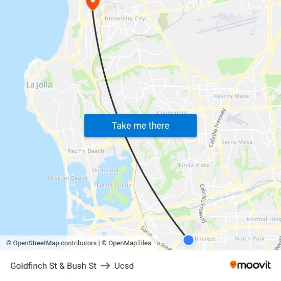 Goldfinch St & Bush St to Ucsd map